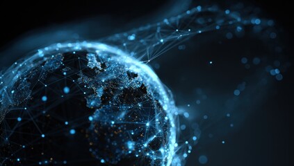 Global network, digital Earth, glowing connections