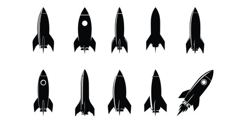 Rocket Icon Set Black Silhouette Collection