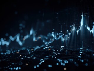 Abstract digital chart displays dynamic data, with blurred lines and points against a dark background.  Fluctuating stock market style graphs