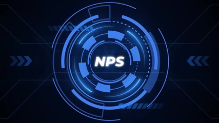 Futuristic HUD interface with NPS acronym in glowing blue concentric circles and digital background - Powered by Adobe