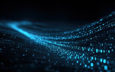 Abstract digital wave of glowing binary code