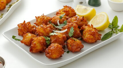 Fototapeta premium A delectable dish of fried chicken wings and gourmet meatballs with tomato sauce