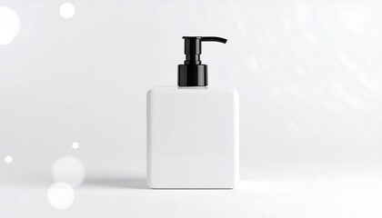 White Pump Bottle on Soft Background with Bubbles