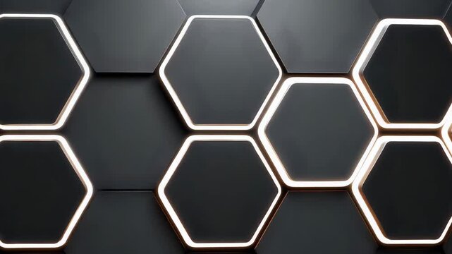 Symmetrical honeycomb layout with inner white light glow on each hex tile, set against dark gradient