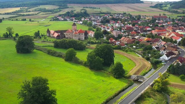 The town of &Scaron;vihov with a medieval castle in the &Scaron;umava foothills. Czech Republic, Central Europe.