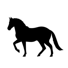 Black Silhouette of Walking Horse, Minimalistic Animal Illustration, Elegant Vector Design for Symbol or Decorative Use