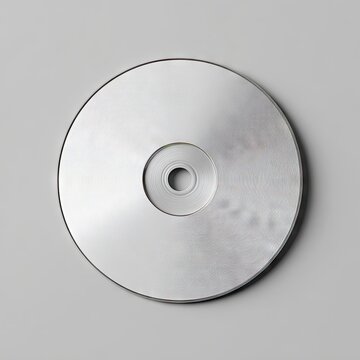 A plain, silver-colored optical disc, centrally positioned against a light gray backdrop, showcases a subtle, reflective surface texture