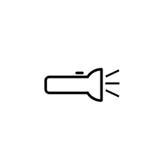 Simple line art icon of a flashlight emitting light