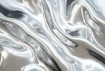 Metallic sheen abstract image. Shiny, fluid-like waves of silver/grey undulate, creating an interesting visual. The light bounces off the slick, flowing surface