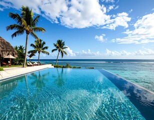 Fototapeta premium Tropical infinity pool overlooking ocean