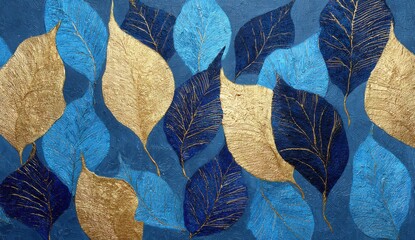 Abstract leaf design, gold and blue