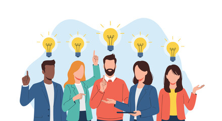 Diverse group of people collaborating sharing innovative ideas and solutions together during a meeting