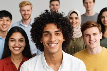 A vibrant and lively group of young adults proudly showcasing their diversity and friendship in a welcoming community