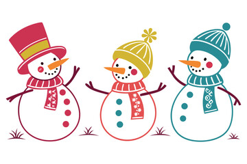 set of Snowman silhouette vector