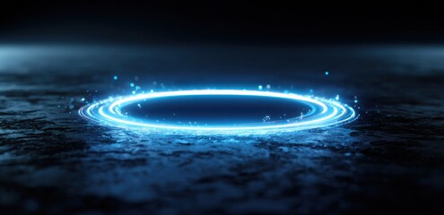 Abstract glowing blue ring on dark textured surface