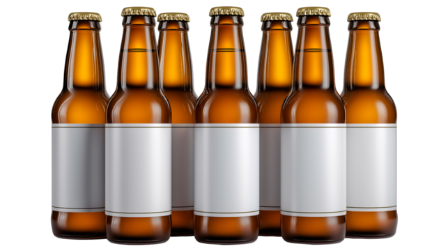Bottles of Refreshment: A captivating collection of chilled beer bottles, their amber glass gleaming, are arranged in a neat row, inviting the viewer to enjoy the refreshing beverages