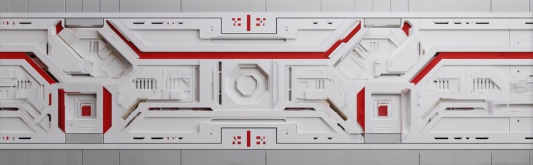 Futuristic white panel with red accents