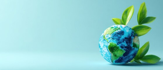 The globe surrounded by green leaves symbolizing environmental sustainability and care.