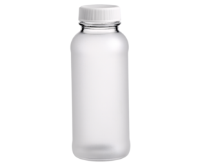 Pure Refreshment: A transparent water bottle, elegantly frosted, encapsulates the essence of hydration and purity with its sleek design, topped with a pristine white cap.
