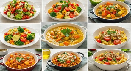 Delicious vibrant vegan dishes and healthy plant-based meals showcase a bounty of fresh vegetables and wholesome grains perfect for culinary inspiration.