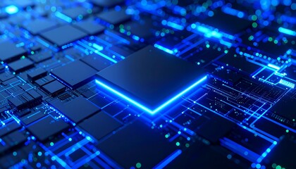 Abstract circuit board with glowing blue lines