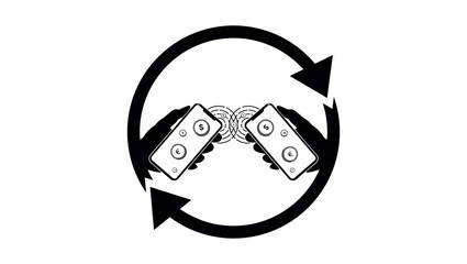 Peer-to-peer P2P symbol, black isolated silhouette