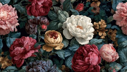 Dark floral pattern, rich jewel tones