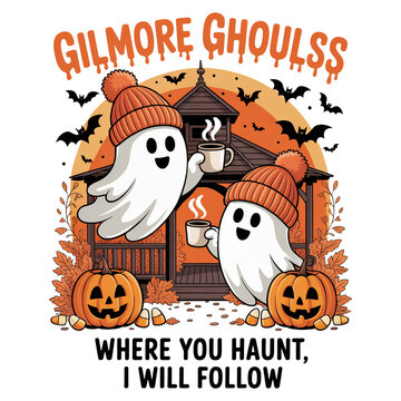 Comfort Colors Gilmore Ghouls Halloween PNG, Cute Ghost Coffee Fall PNG