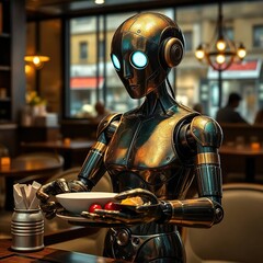 Robot waiter serving food in cafe. (2)