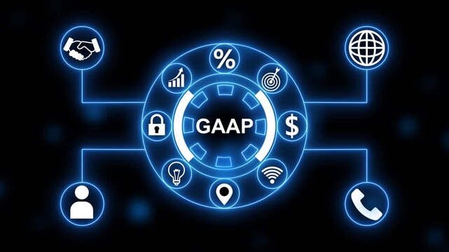 GAP Business Model Concept with Icons and Network Connections on Black Background GAAP generally accepted accounting principles