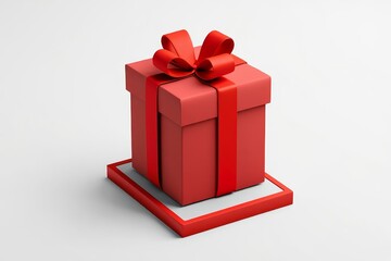 Fototapeta premium Red Gift Box with Bow on Gray Background - Festive Holiday Present