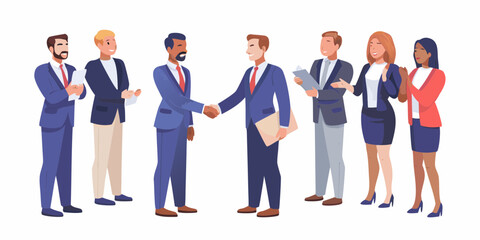 Diverse group of business professionals in suits celebrating a successful deal and partnership