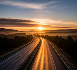 sunset on the highway