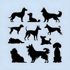 Vector Dog Silhouette Set | Popular Dog Breeds in Silhouette | Dogs in Motion Graphics | Pet Silhouettes Collection | Dog Clipart Vector Pack | Silhouette Dogs for Print & Design
