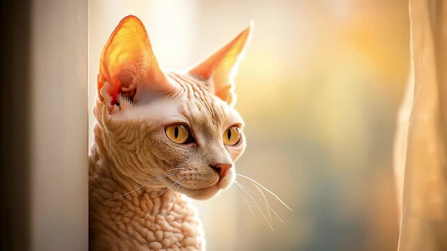 Devon Rex Cat Profile in Sunlight