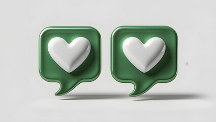 Glossy Green Chat Bubbles with White Heart Symbols

