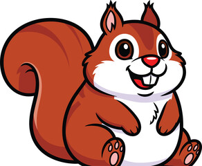 Cute Cartoon Squirrel Sitting and Smiling - Adorable Forest Animal Vector Illustration for Kids, Education, Stickers, and Graphic Design Use