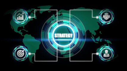 Global business strategy concept with digital interface world map analytics handshake target and - Powered by Adobe