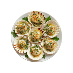Delicious Grilled Scallops with Garlic Butter Sauce, Overhead Shot