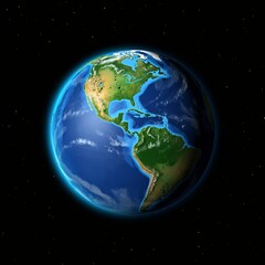 Detailed illustration of planet earth showcasing the americas against a backdrop of stars