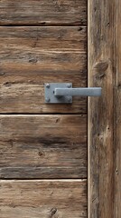 rustic cedar door with steel handle, grooved stiles, sound insulation in high definition.