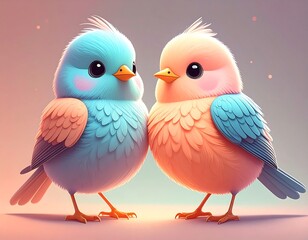 Two cute cartoon birds, pastel colors