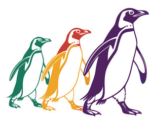 Naklejka premium set of Penguins walking together silhouette vector