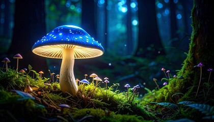 Fototapeta premium realistic enchanted luminescent mushroom