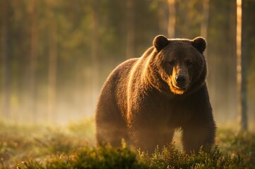 Fototapeta premium Brown Bear Standing in Forest