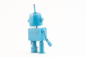 Wooden robot toy on isolated background