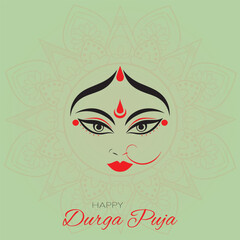 Goddess Durga Face in Happy Durga Puja Subh Navratri Indian religious header design