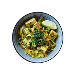 Delicious Vegan Tofu Pasta with Creamy Turmeric Sauce and Lime