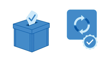 Fototapeta premium Vector illustration of blue voting box with checkmark and circular refresh icon with checkmark
