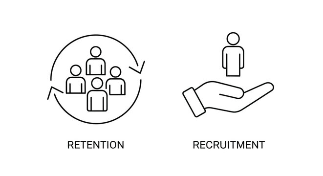 Vector illustration of employee retention and recruitment concept with icons
